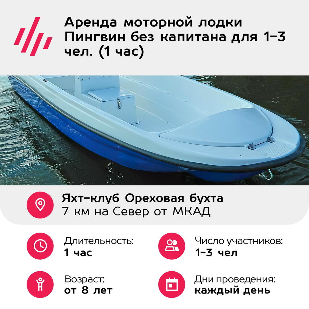 Подарочный сертификат Аренда моторной лодки Пингвин без капитана для 1-3 чел. (1 час)
