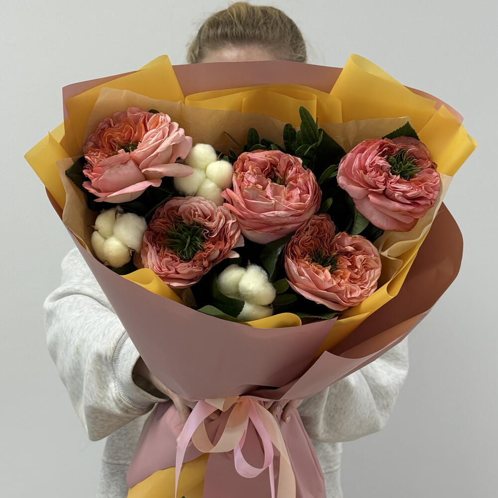 Яркий букет «Январский мандарин» 🍊 из пионовидных роз сорта Мандарин🌸