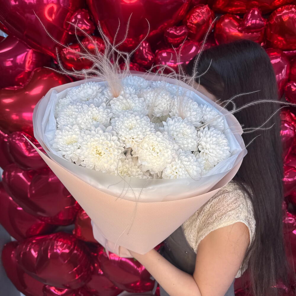Моно букет 💐 с хризантемой Белый
