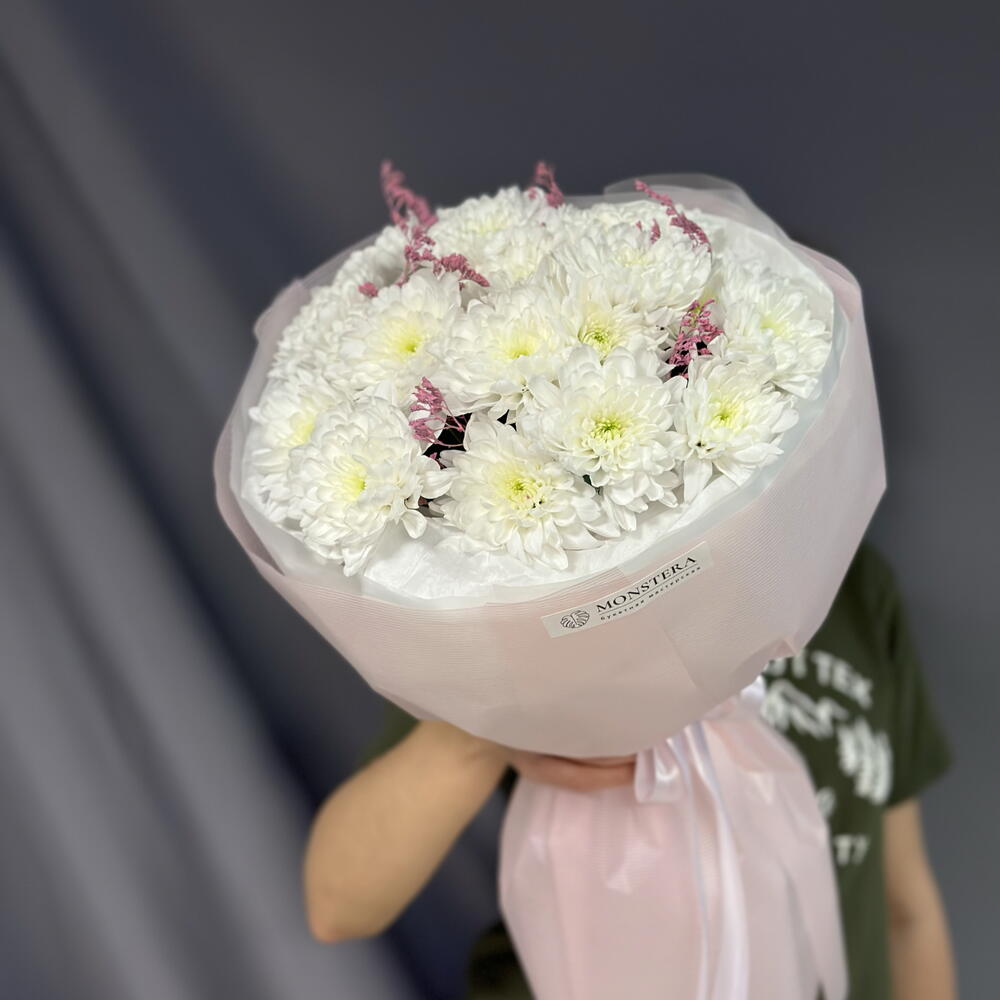 Стойкий букет с хризантемой и сухоцветами 🌸
