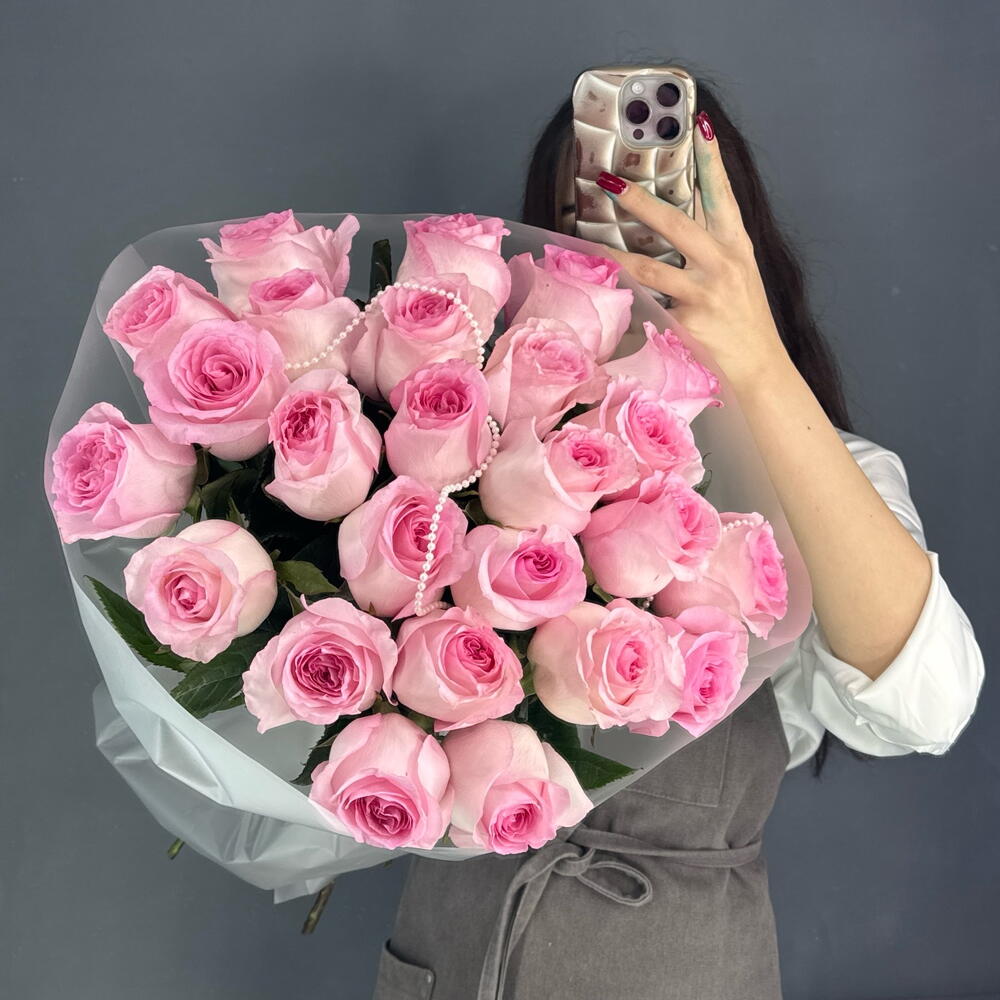 Монобукет💕 с пионовидной розой Мандала 25 штук с бусами