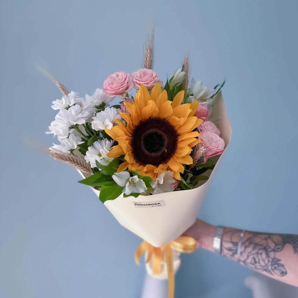 Букет с подсолнухом «Солнечный день» 🌻🌸 39862