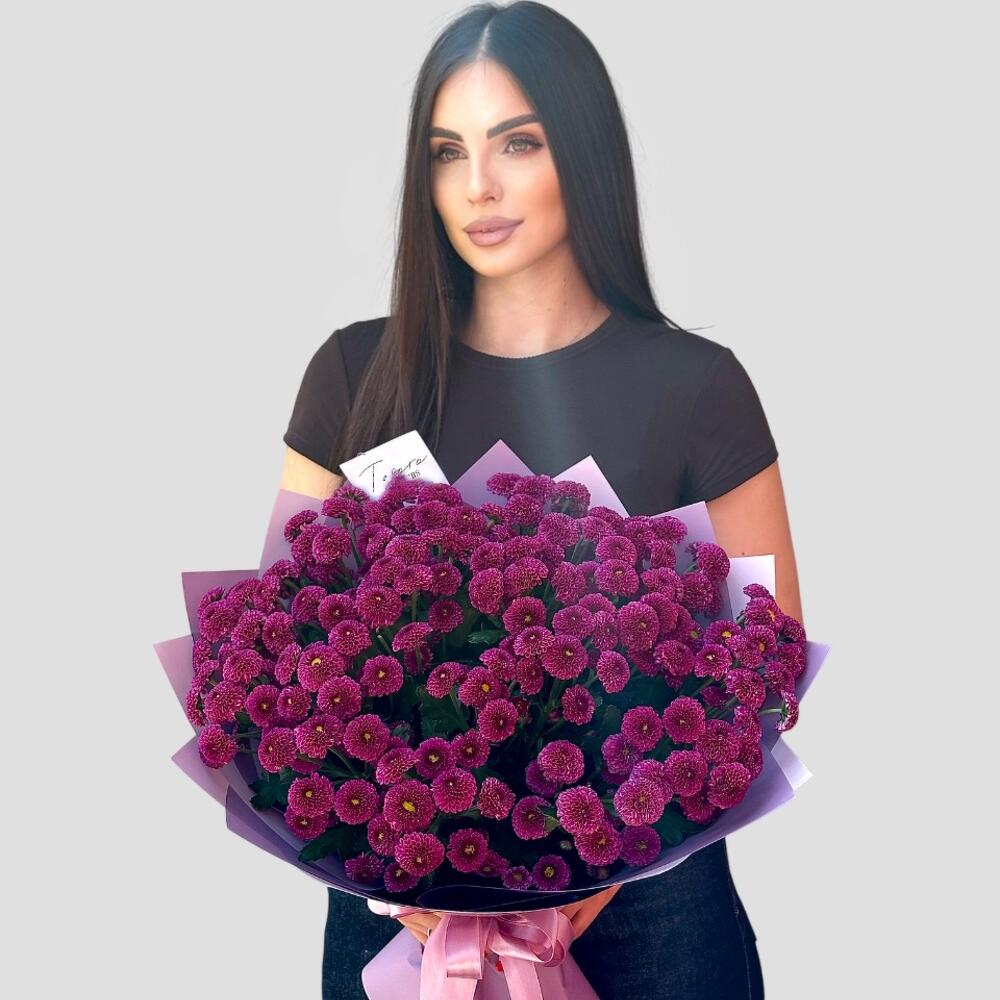 25 малиновых хризантем