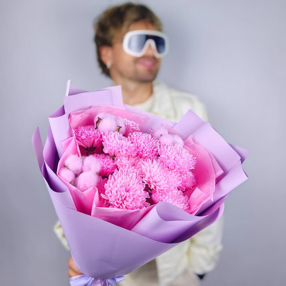 Розовая Хризантема с Хлопком, 3 шт