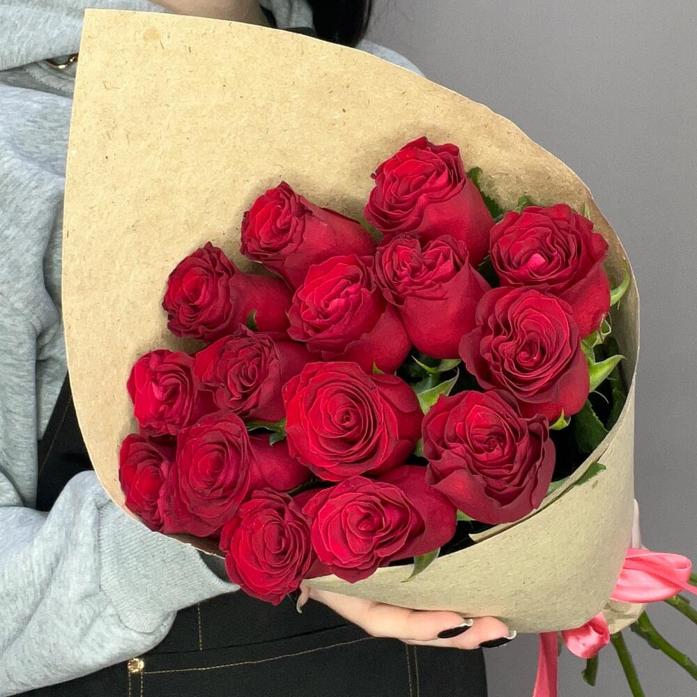 Роза бордовая «фридом» 15 штук