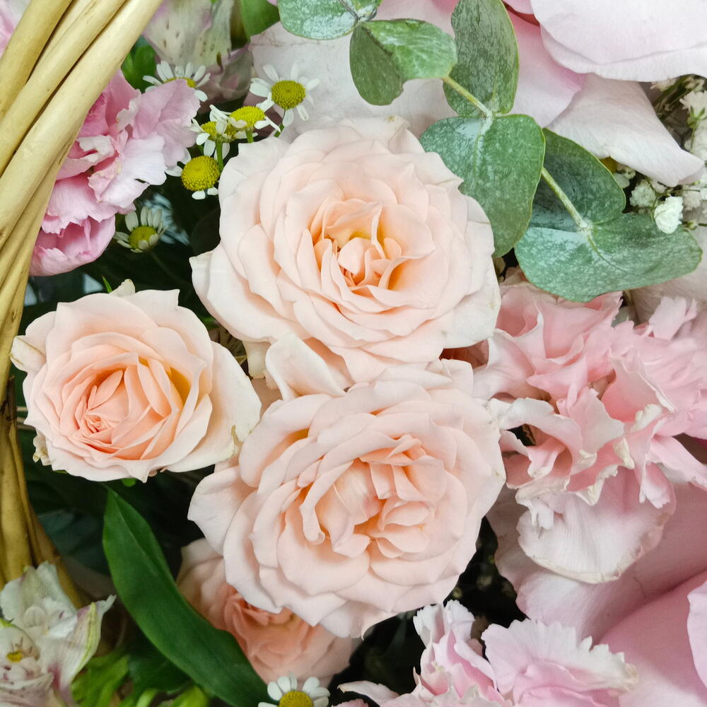 Воздушная корзина с французскими розами "Нежность" 🌸