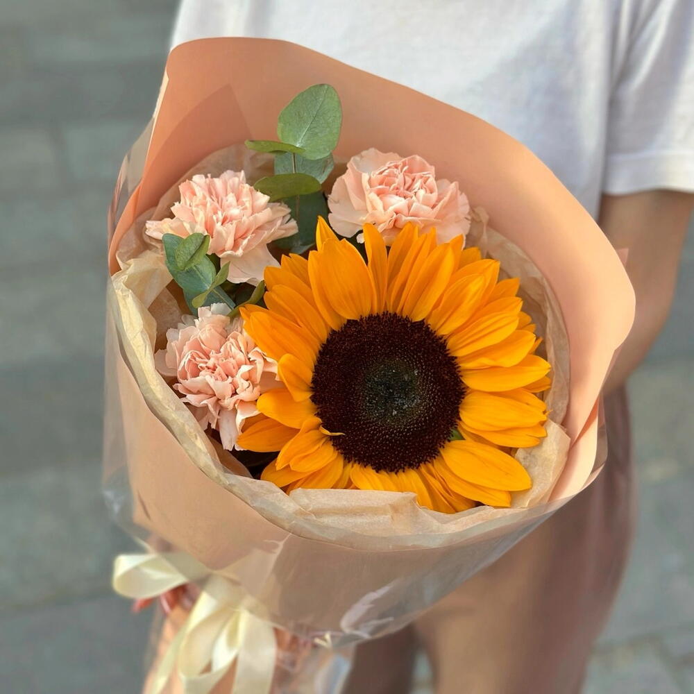 Полевой летний букет подсолнух, диантусы, эвкалипт🧡
