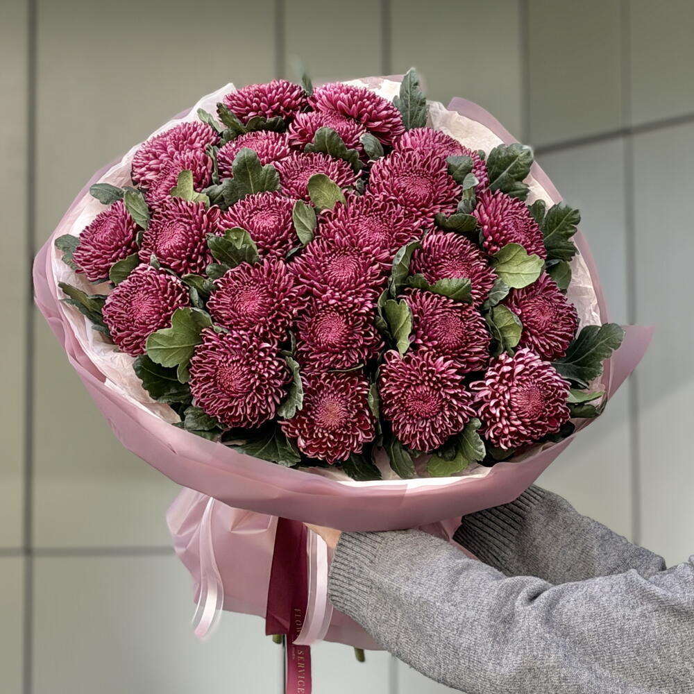 Букет Кураж из 25 хризантем сорта бигуди