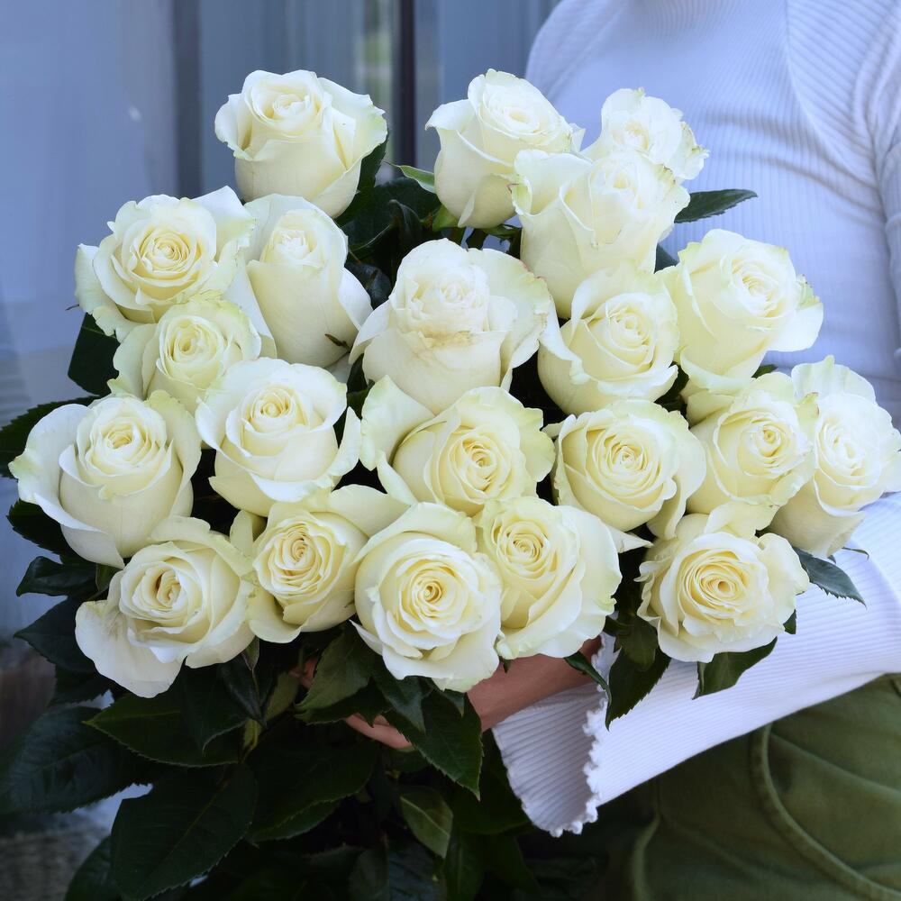 Bouquet of 21 white Mondial roses