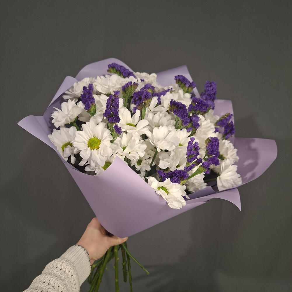 Букет из хризантемы и статицы💜