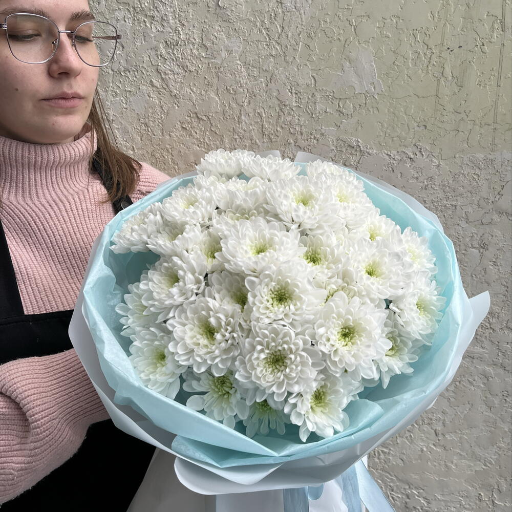 Монобукет из белых хризантем сорта Алтай