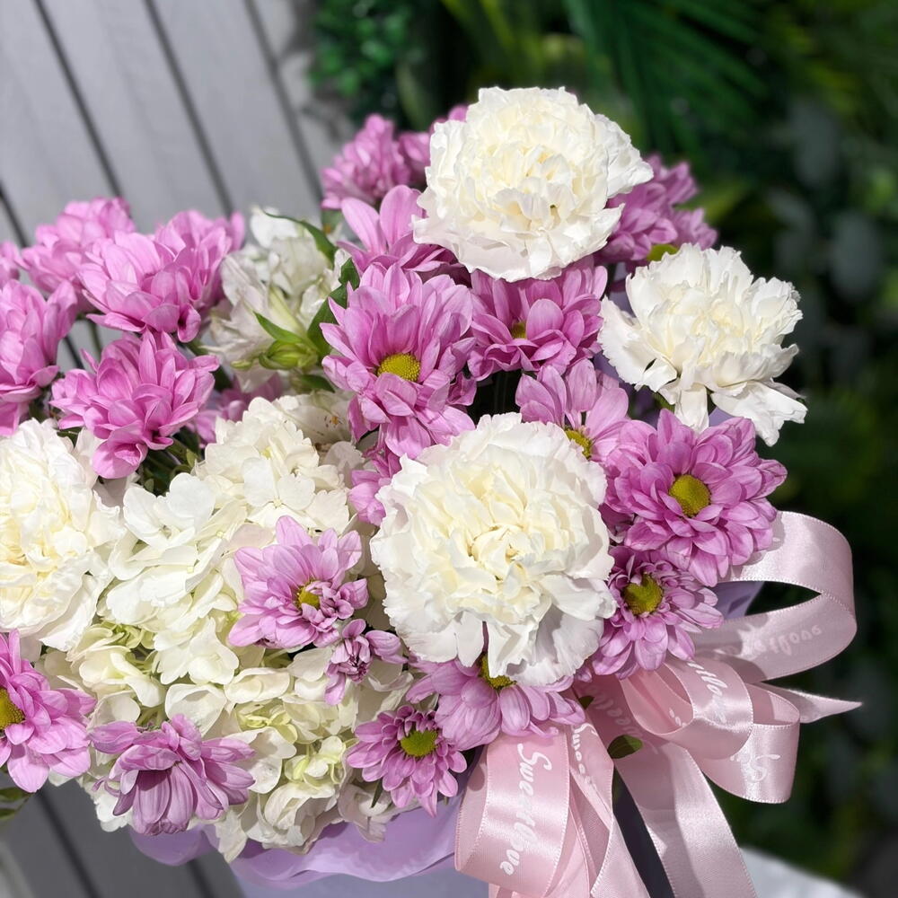 Композиция с гортензией и хризантемой 💜