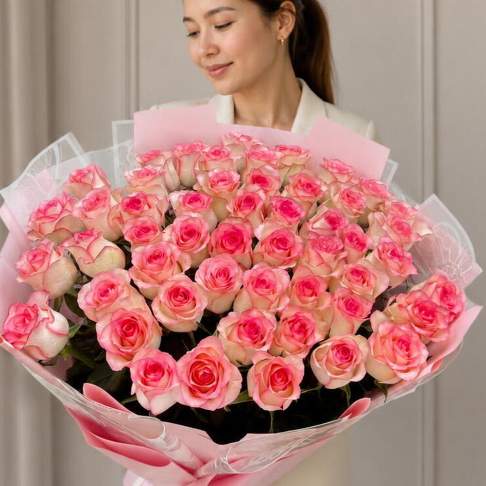 Bouquet of 51 pink roses «Blush Symphony»