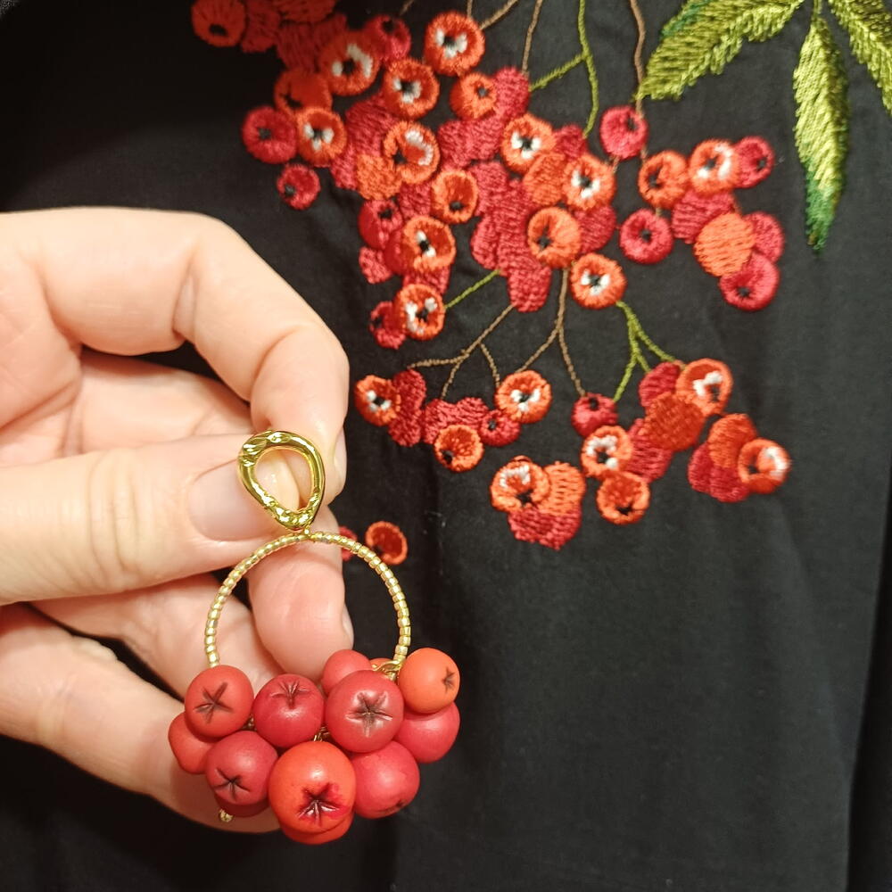 Серьги кольца с рябиной