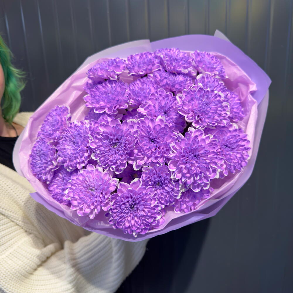 Фиолетовый бархат 💜 стойкий Букет из 5 фиолетовых 💜 кустовых хризантем