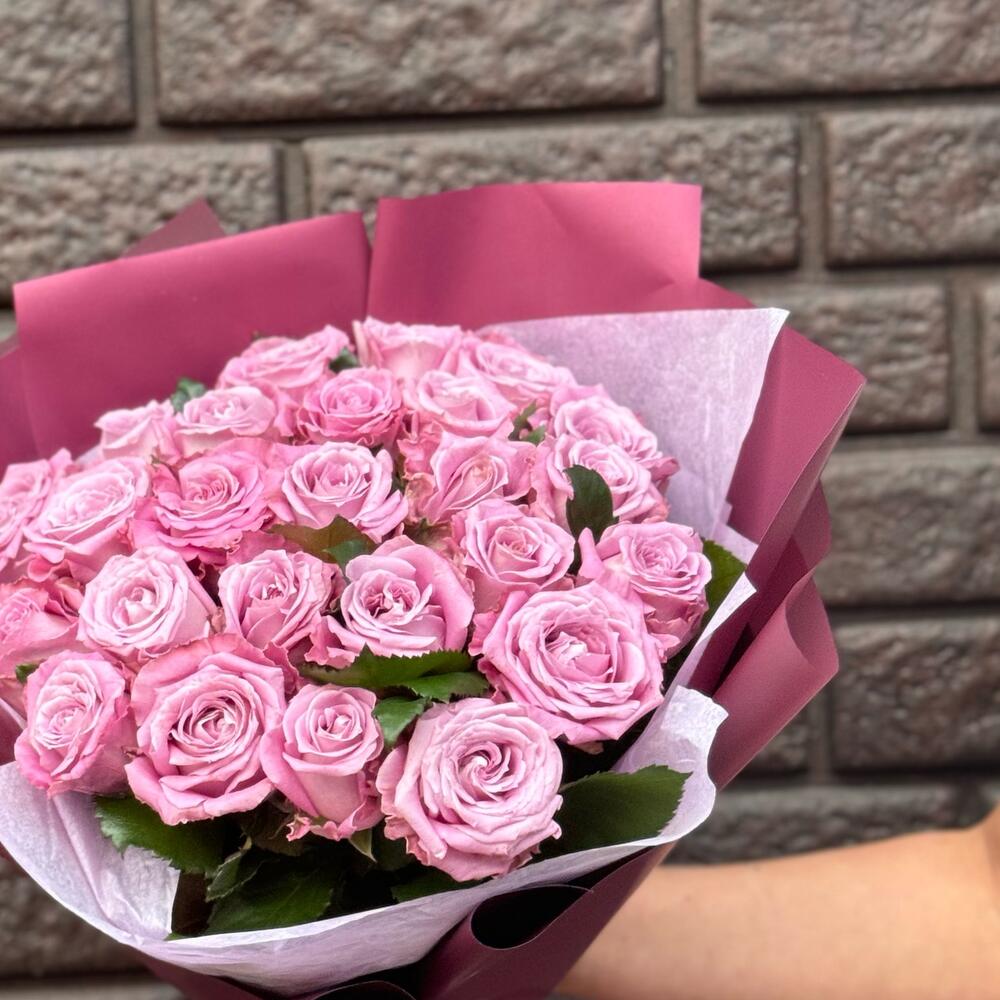 25 сиреневых роз 40 см