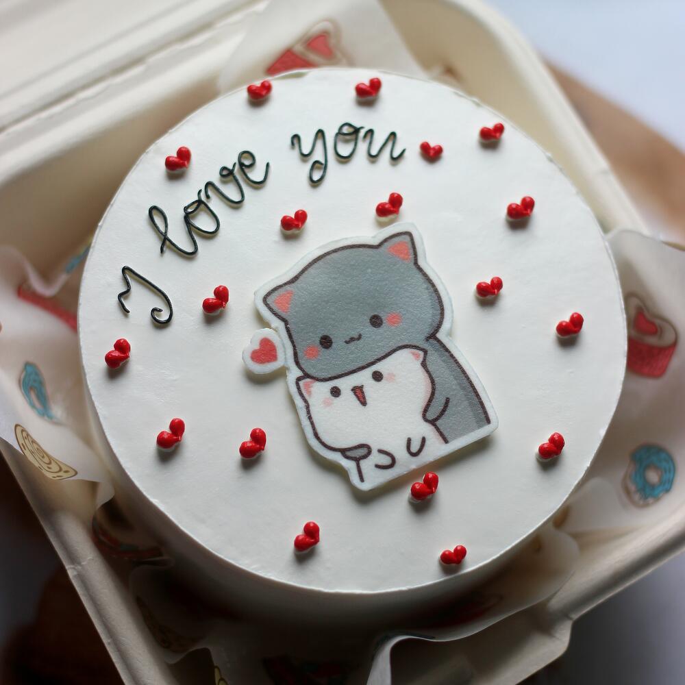 Бенто торт I love you с котиками