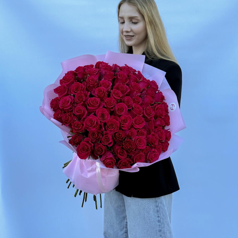 Букет из 75 розовых роз Premium