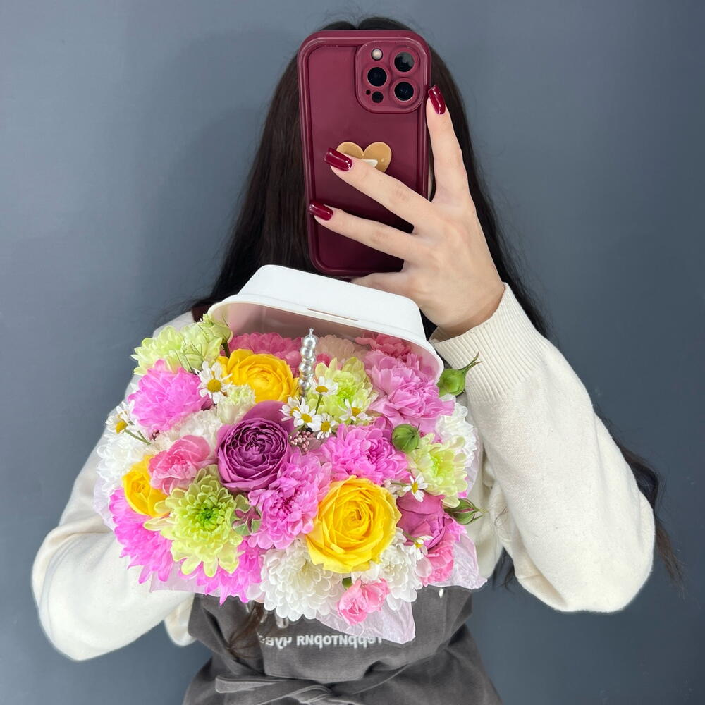 Бенто-торт из цветов💐 из Кустовой Розы, Хризантемы Алтай