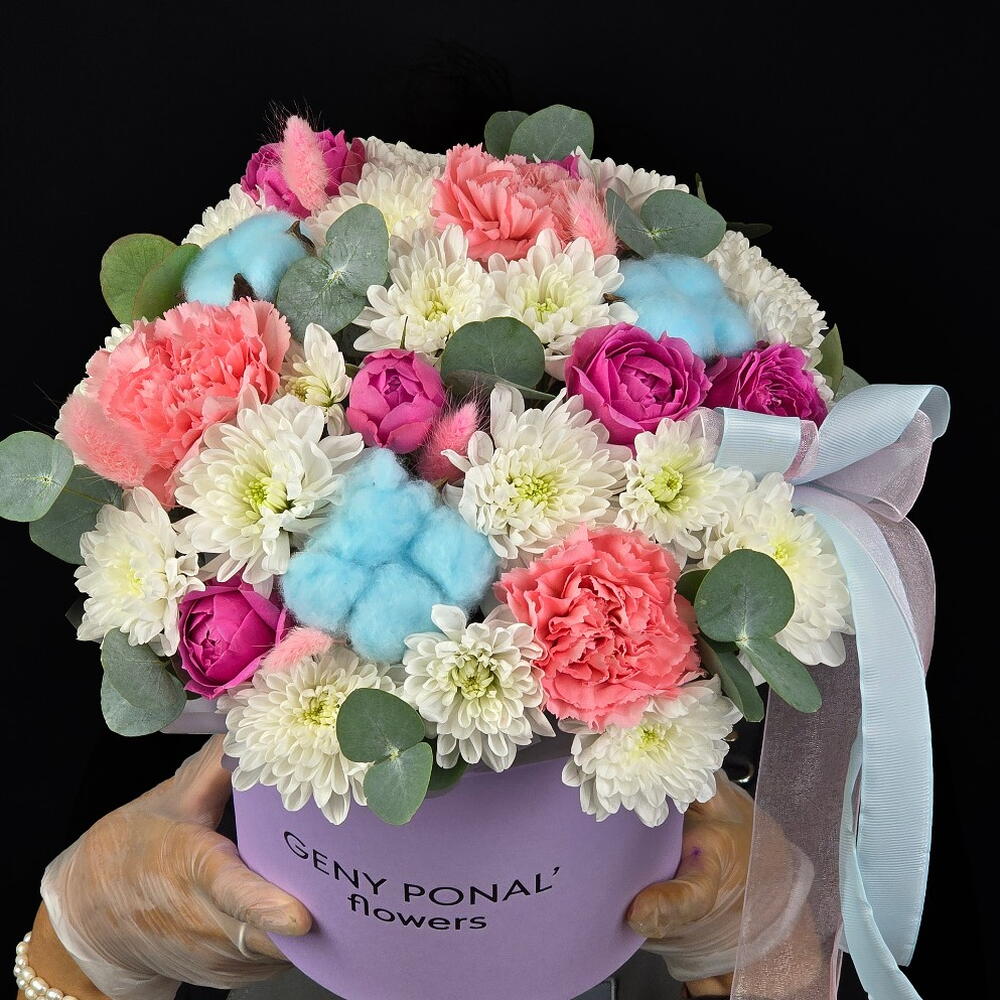 Композиция "Bubblegum cotton ️" с пионовидными кустовыми розами