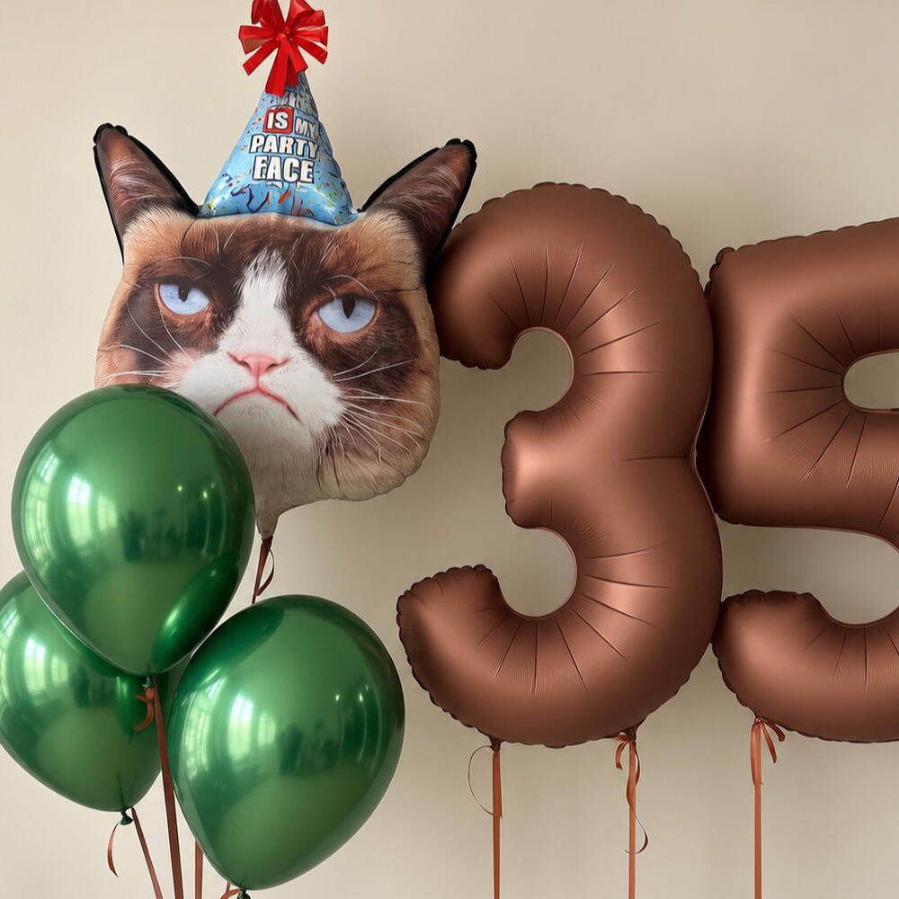 😾 Набор воздушных шаров «Недовольный кот — 35 лет»