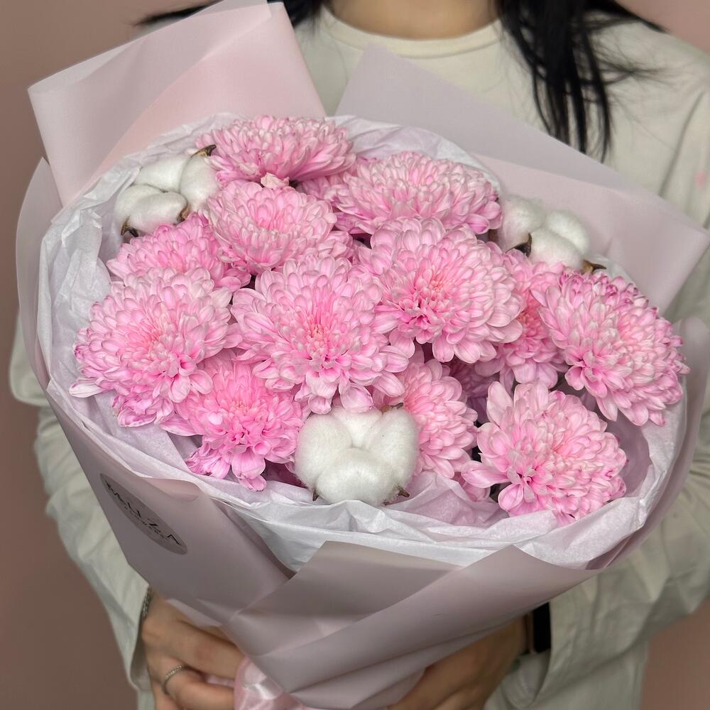 Букет для  красавицы💕из хризантемы и хлопка