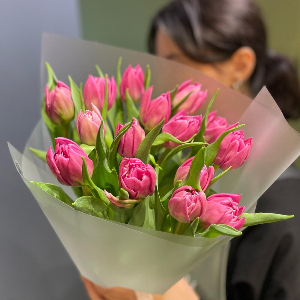 Малиновые пионовидные тюльпаны 15 штук 💐