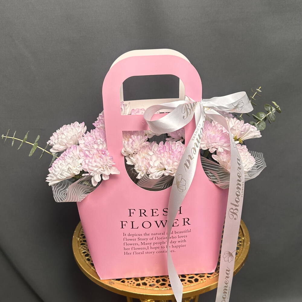 Purse with pink chrysanthemums