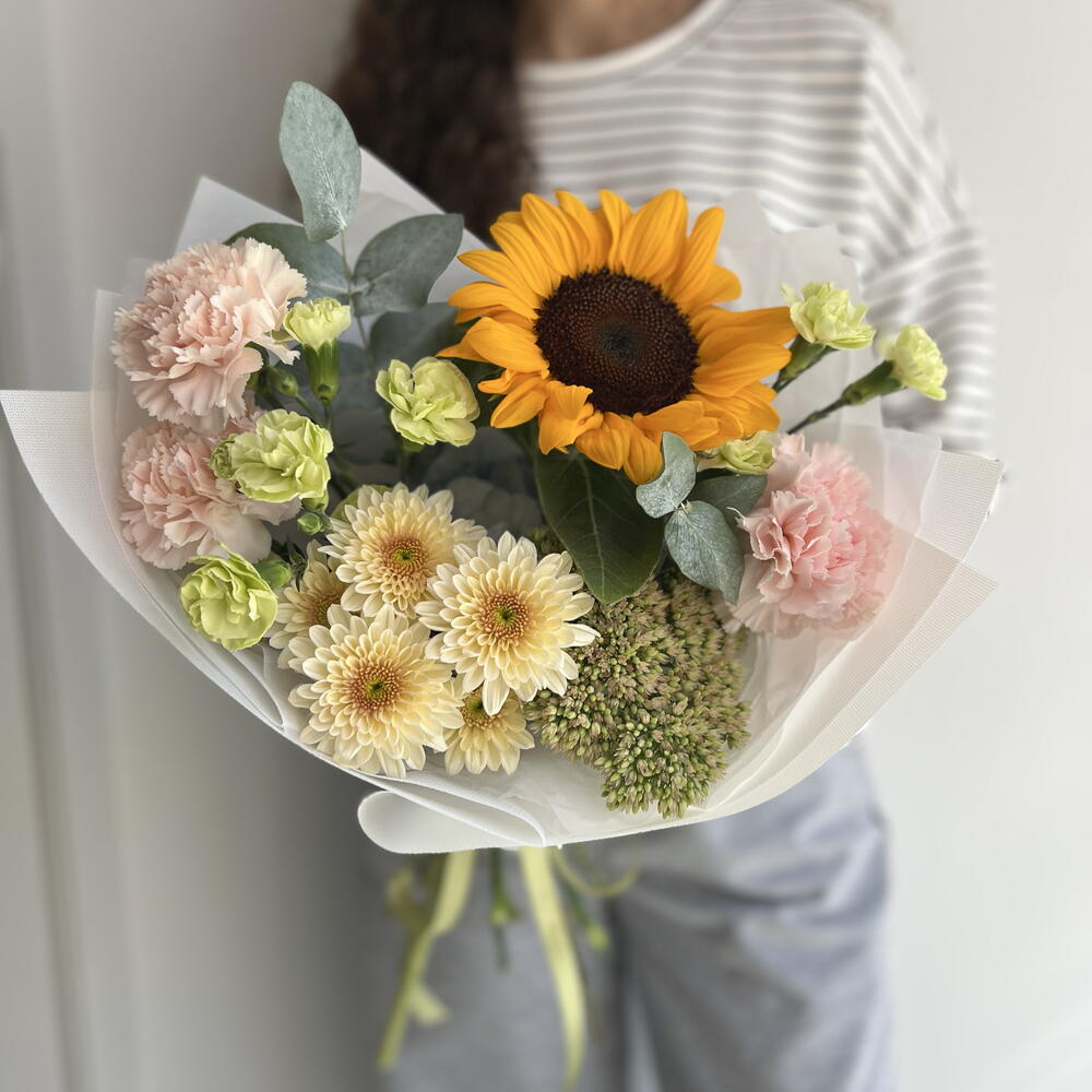 Букет с подсолнухом на 1 сентября🌻💛