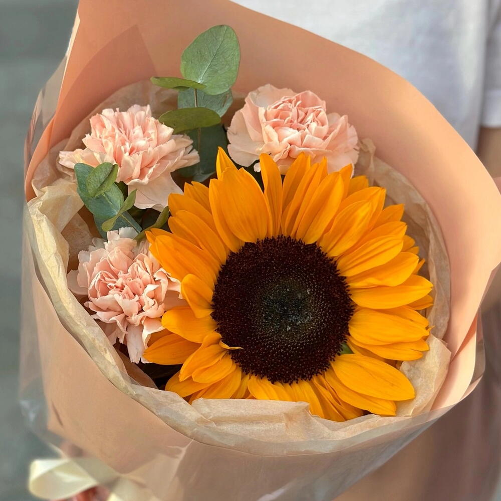 Полевой летний букет подсолнух, диантусы, эвкалипт🧡