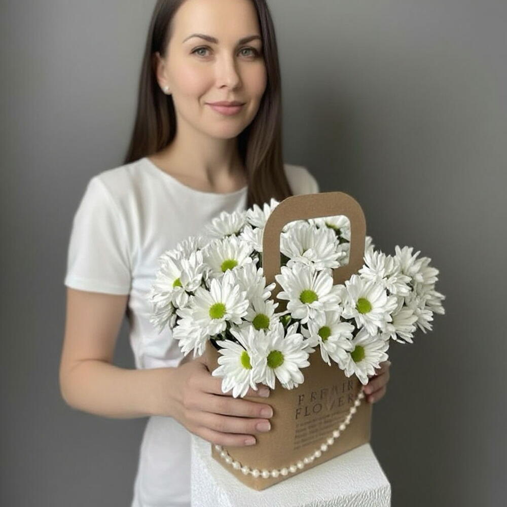 Букет хризантем в сумочку