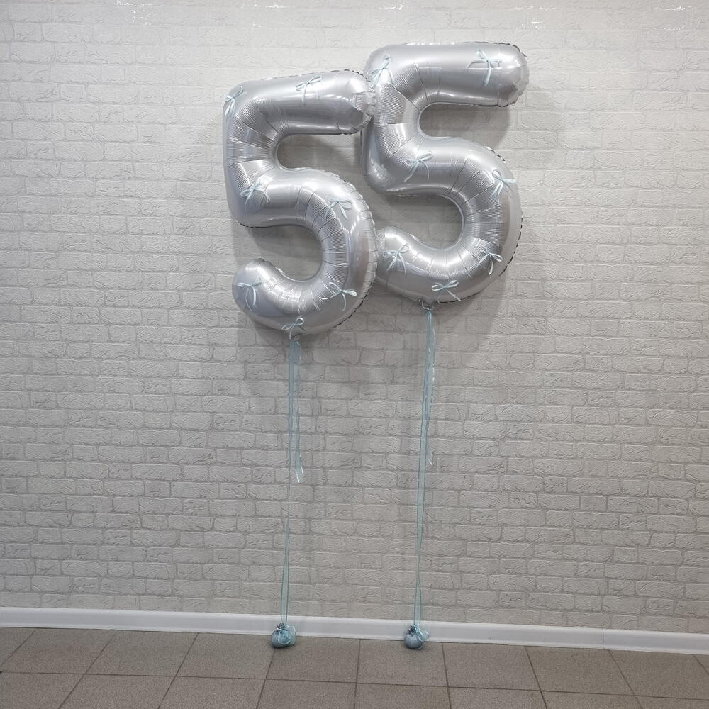Шары цифры 55 с бантиками