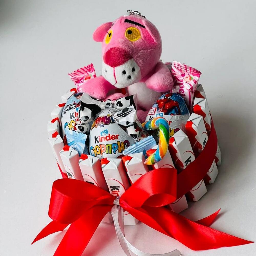 Бенто торт из шоколада киндер с розовой пантерой, Цветы и подарки ...