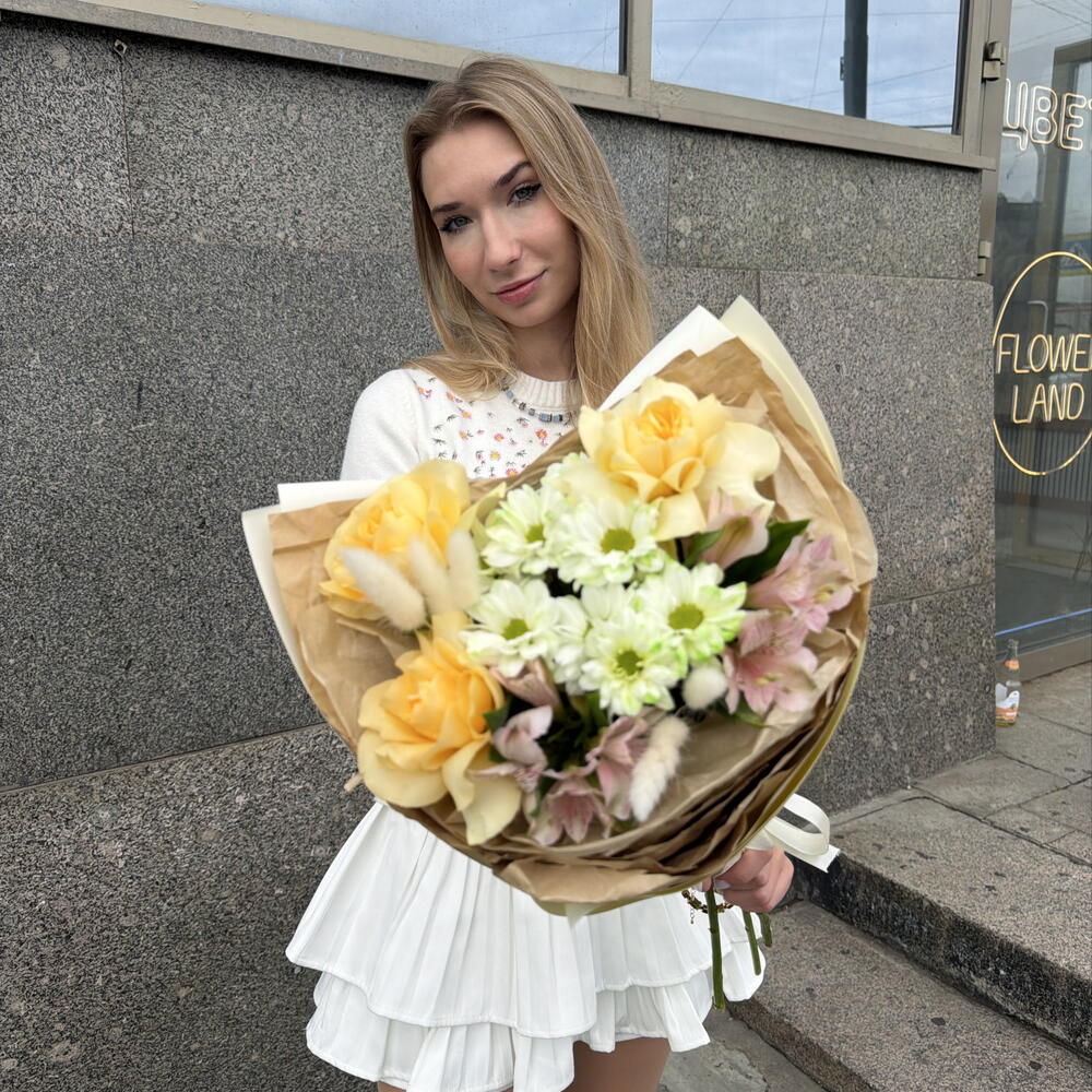 Букет 🌿🌸 французская Роза🍋 Альстромерия💕 Хризантема 🌿
