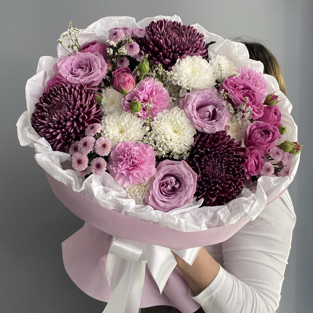 Букет королевский 👑👑👑 хризантема Бигуди 💜 ароматная Роза маритим 🌸 кустовая пионовидная Роза 🩷🩷🩷