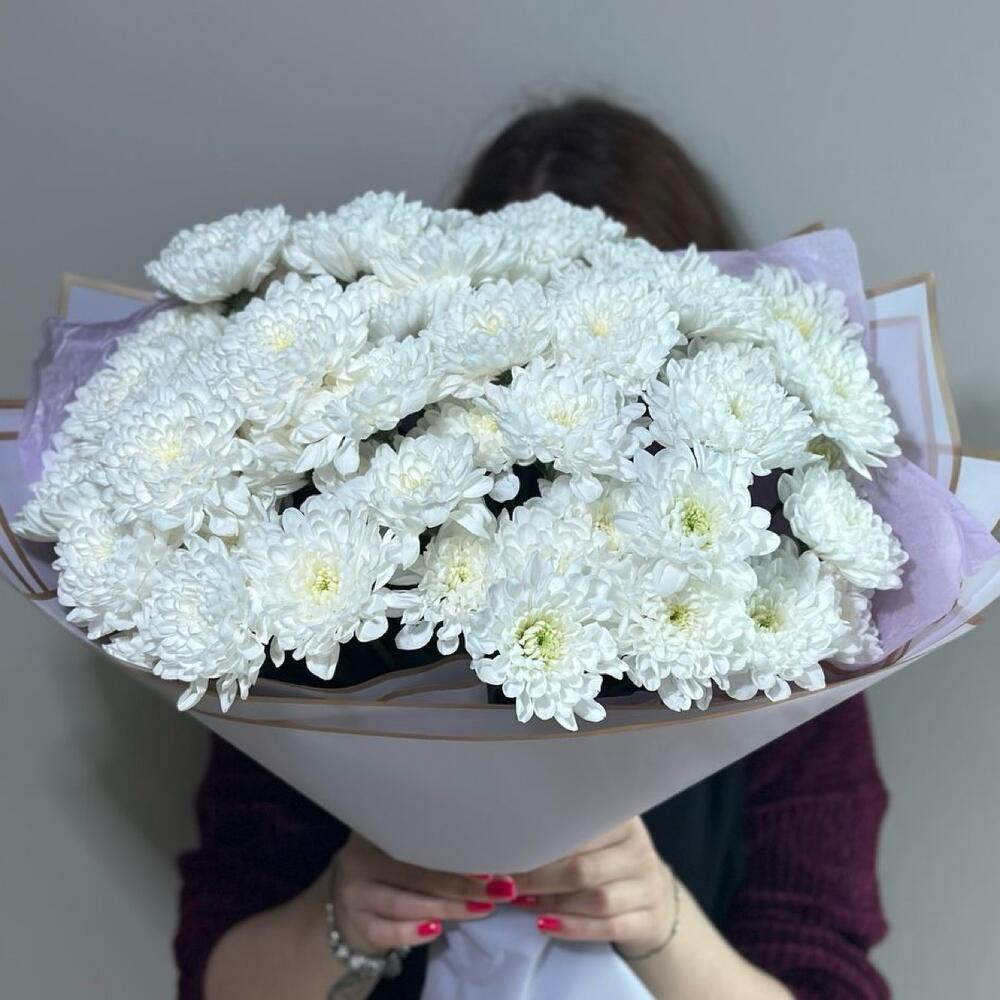 Букет из хризантем 🥰кустовые махровые хризантемы в сиреневой упаковке