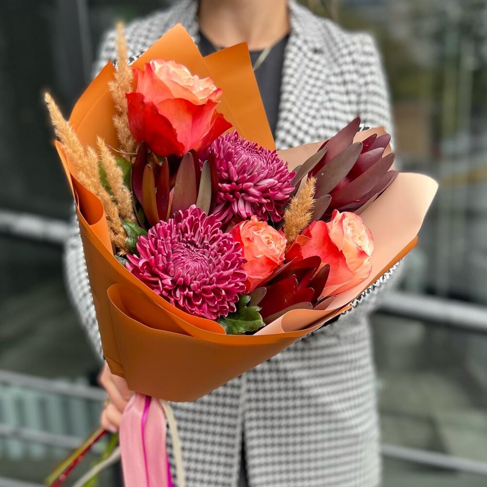 Осенний букет с пионовидными розами, Цветы и подарки в Москве, купить ...