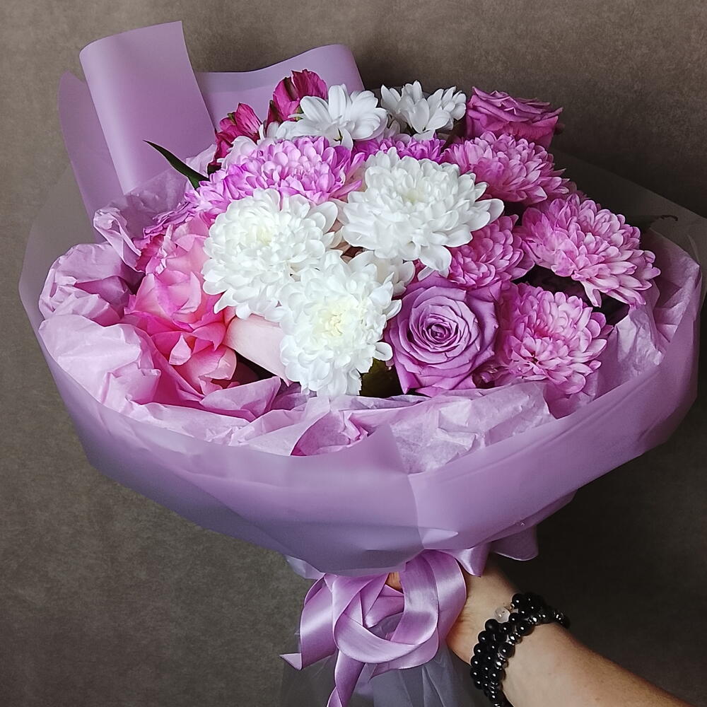 💜 Хризантемы с розами и альстромерией