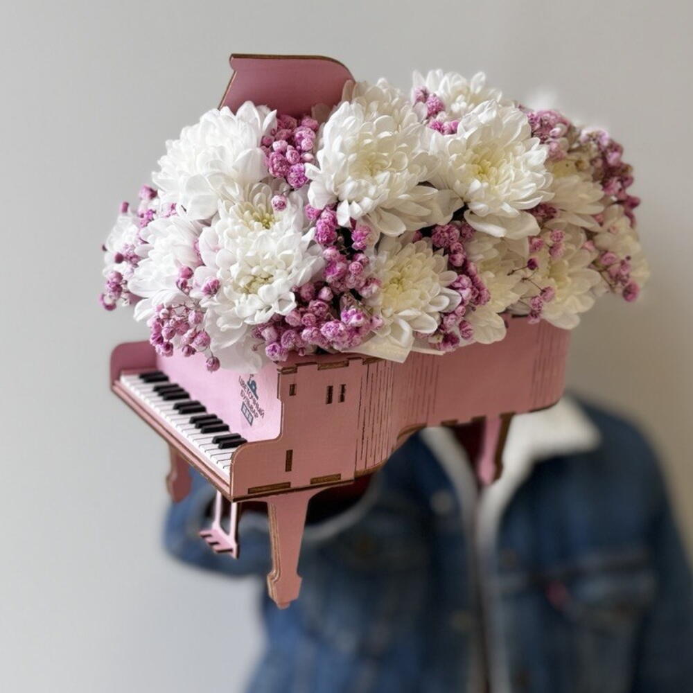ЦВЕТОЧНАЯ РАПСОДИЯ "PINK GRAND PIANO" / рояль / шкатулка декор / авторская композиция из цветов / подарок учителю / маме / бокс