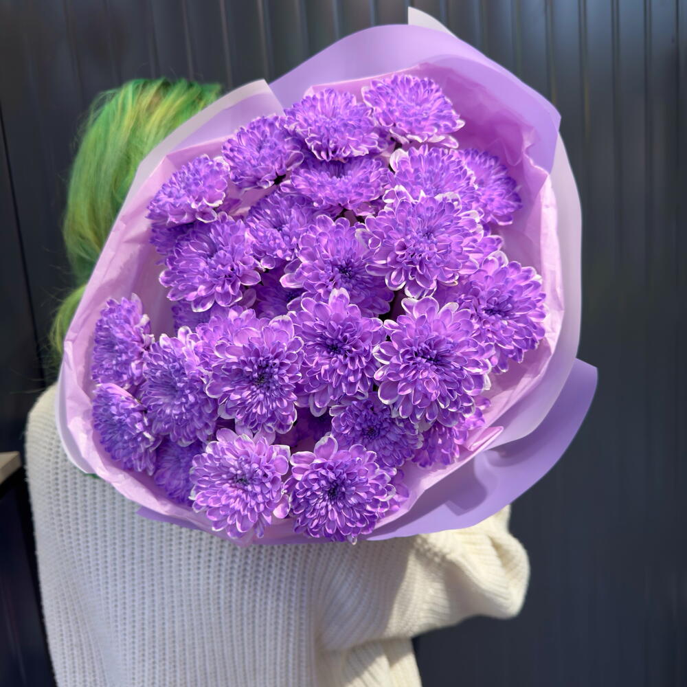 Фиолетовый бархат 💜 стойкий Букет из 5 фиолетовых 💜 кустовых хризантем
