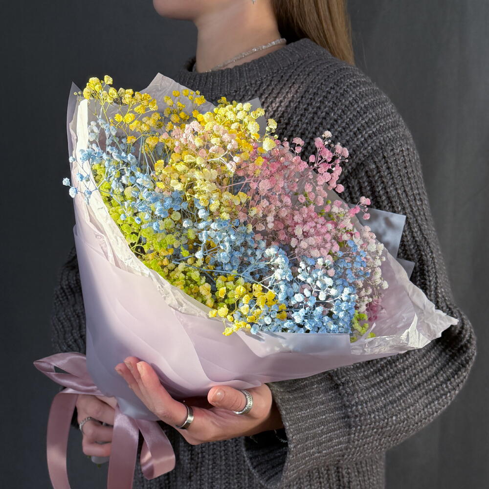 Букет "Радуга💐" из Гипсофилы