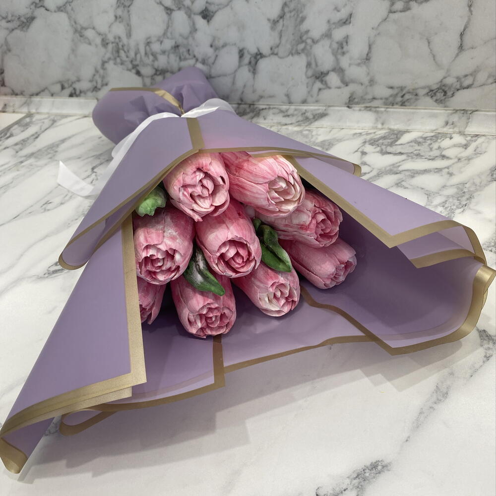 Очаровательный небольшой букет из крупных зефирных Тюльпанов! На День знаний, дочери, 1 сентября, Маме, Сестре, Учителю