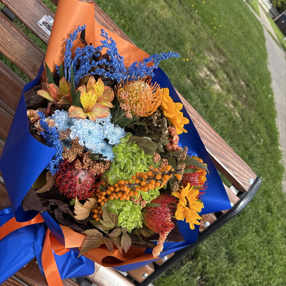 Букет дофамин ( подсолнух, леуко , зеленая гортензия 🍁💐🍂🌻🌻🌻