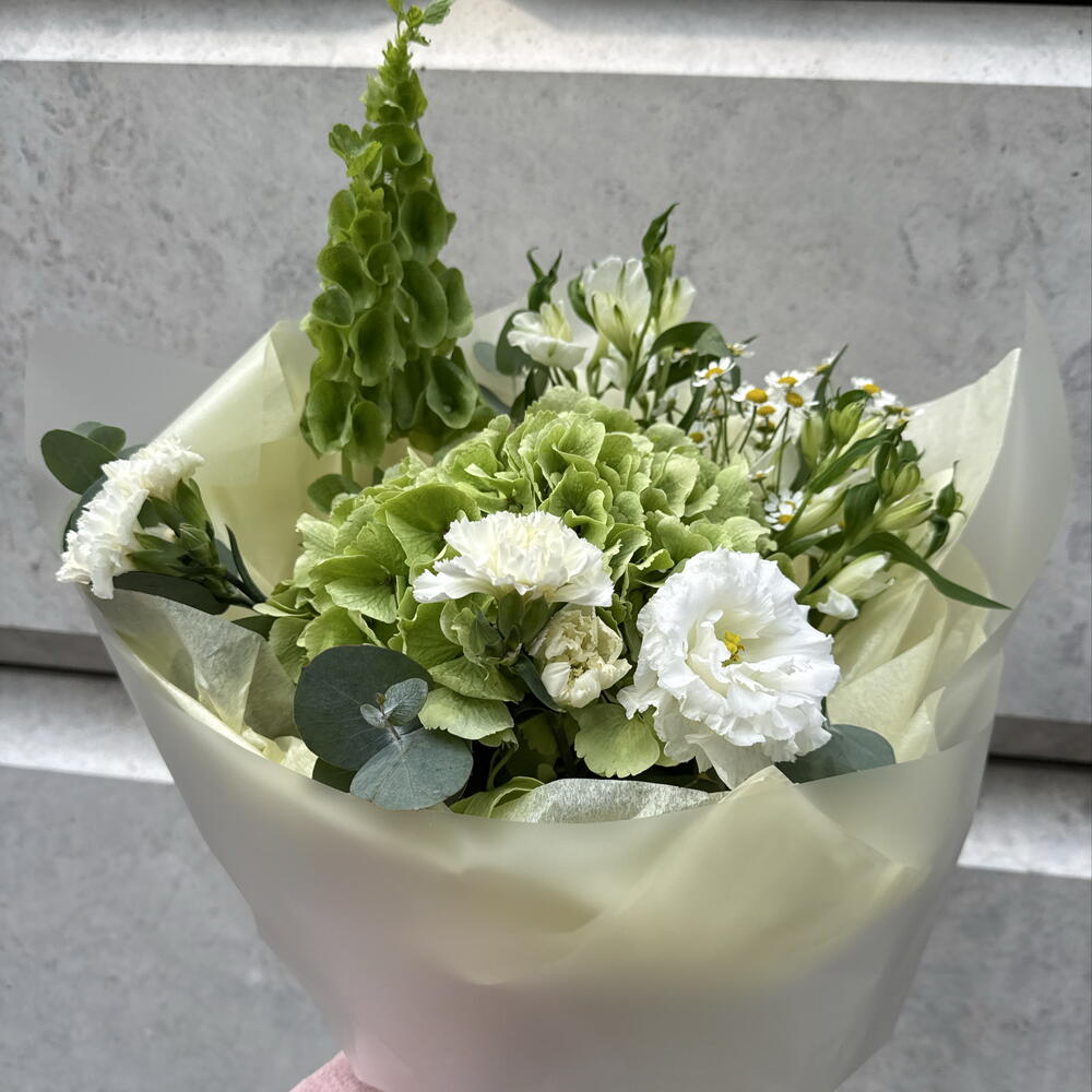 Букет с гортензией и молюцеллой — нежный объёмный букет в подарок 💐