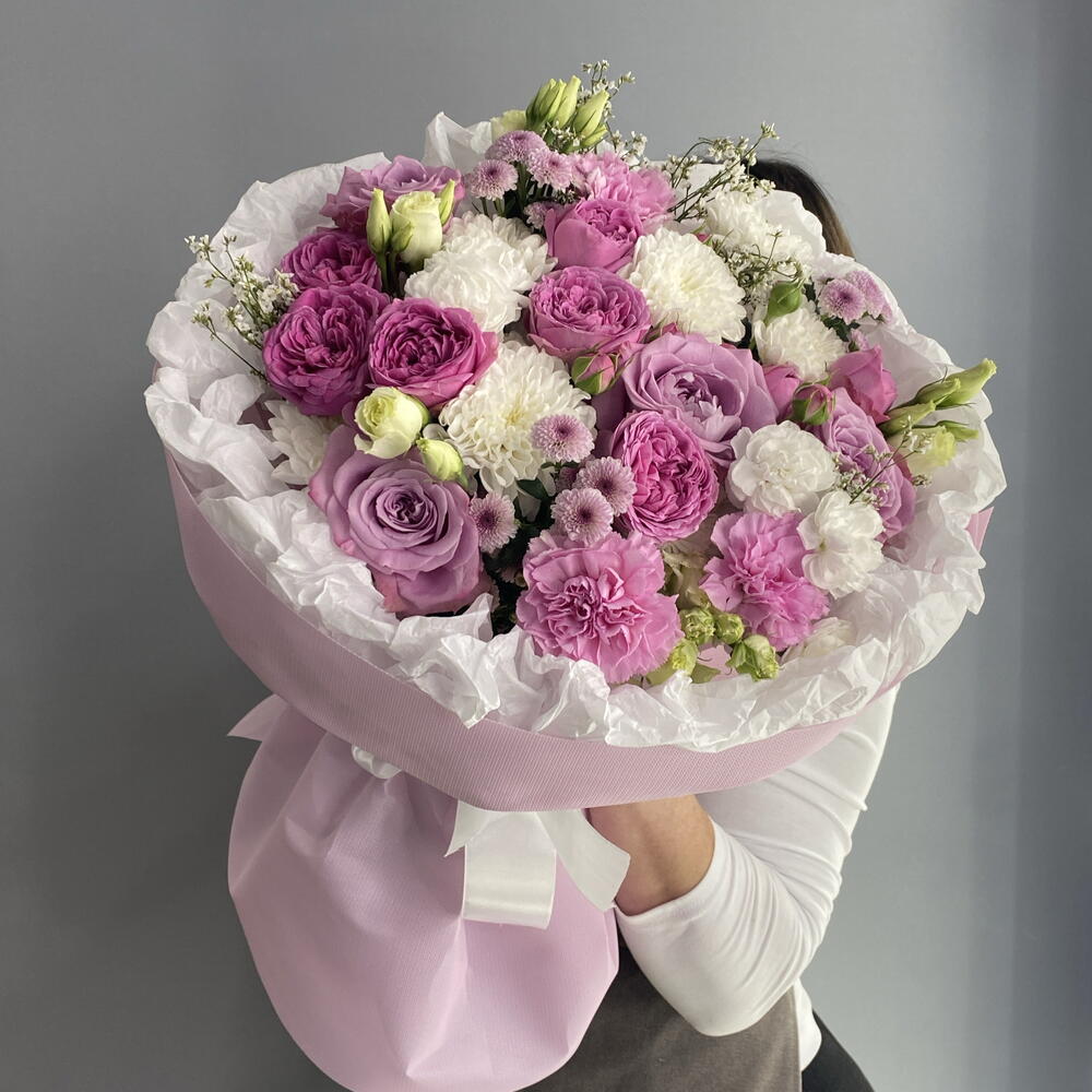 Букет сиреневый 💟 ароматная Роза маритим🌸 пионовидная кустовая Роза 💜 Хризантема