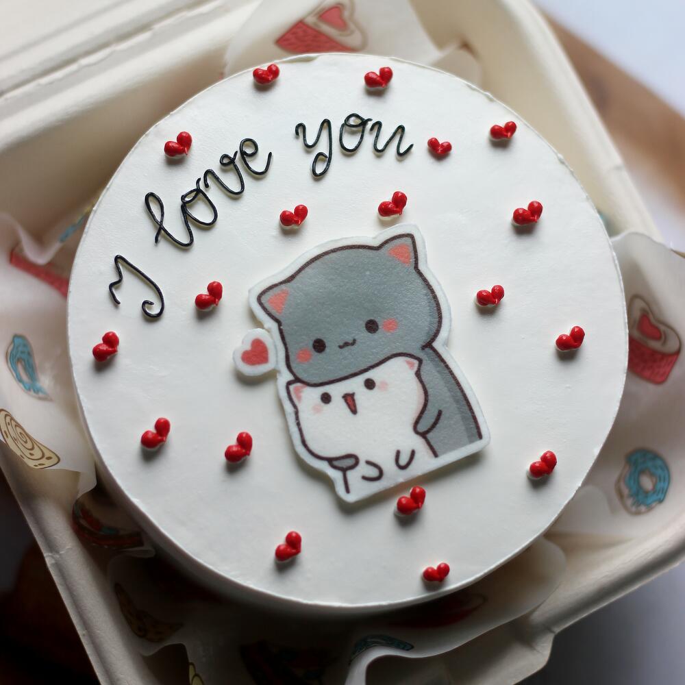 Бенто торт I love you с котиками