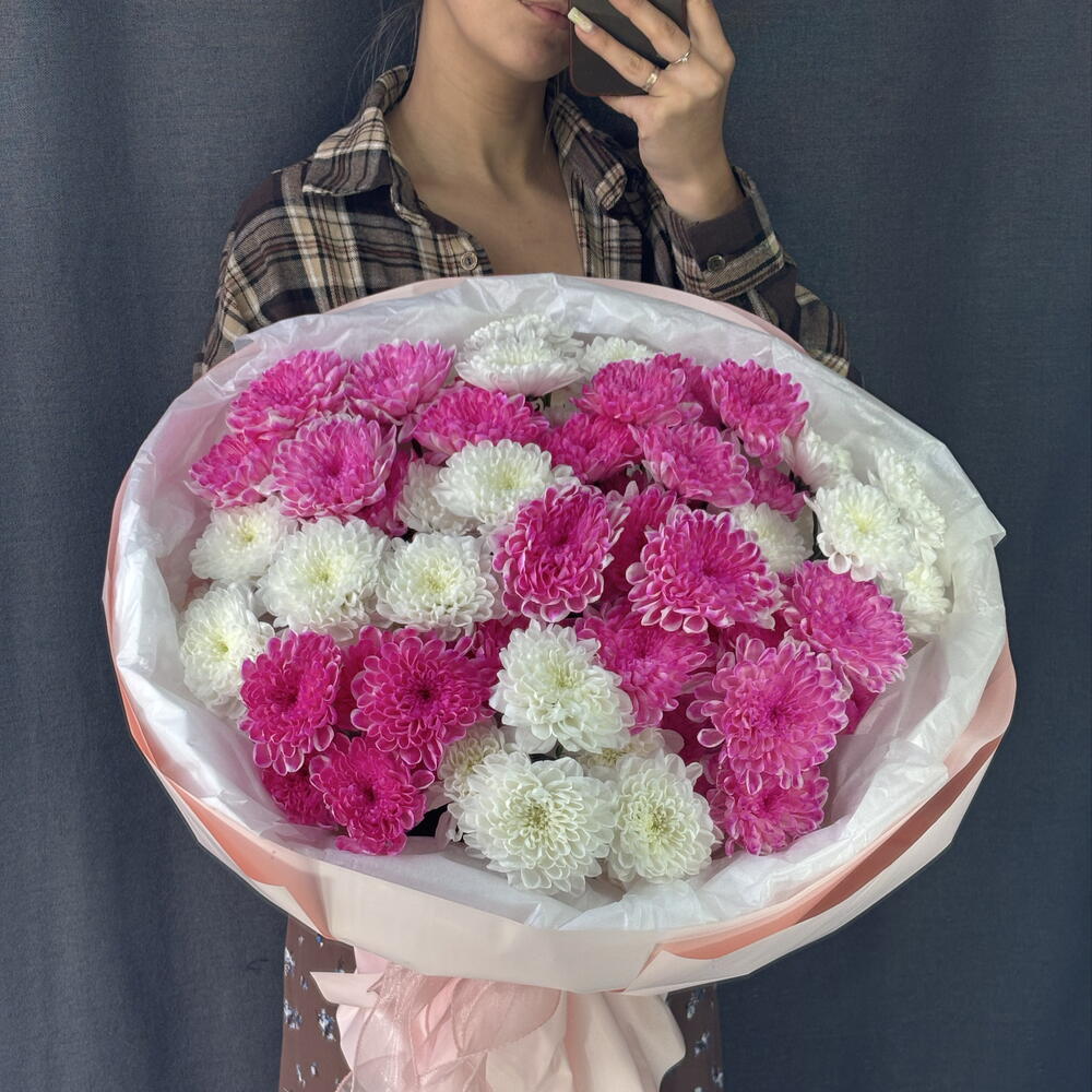 Облако нежности моно букет из хризантем☁️🩷🌸