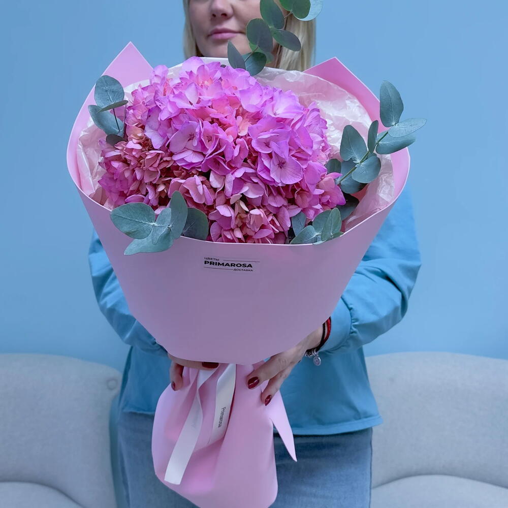 Букет из розовой гортензии с эвкалиптом «Розовый закат» 🌸 39977