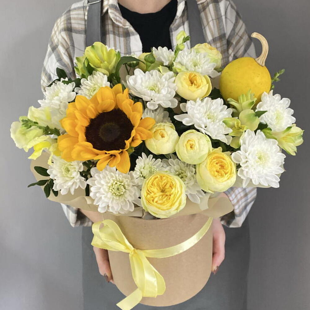 Композиция с осенней тыковкой и подсолнухом 🍂💛