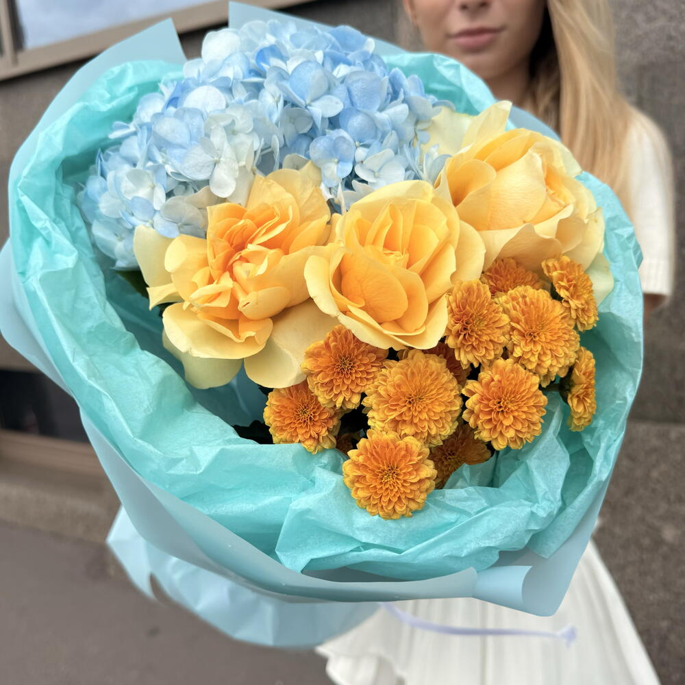 Букет🌿 Гортензия 💙 Роза🦋 Сантини🍁